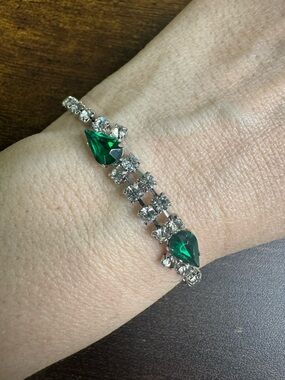 Green and Clear Crystal Bracelet - Vintage